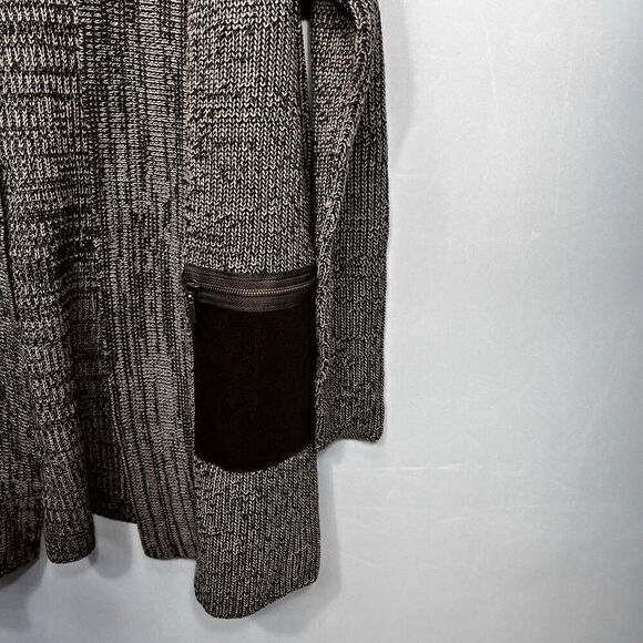 89th & Madison Knit Walnut Brown Long Cardigan Sweater Open Front Zip Pockets S - Picture 3 of 10